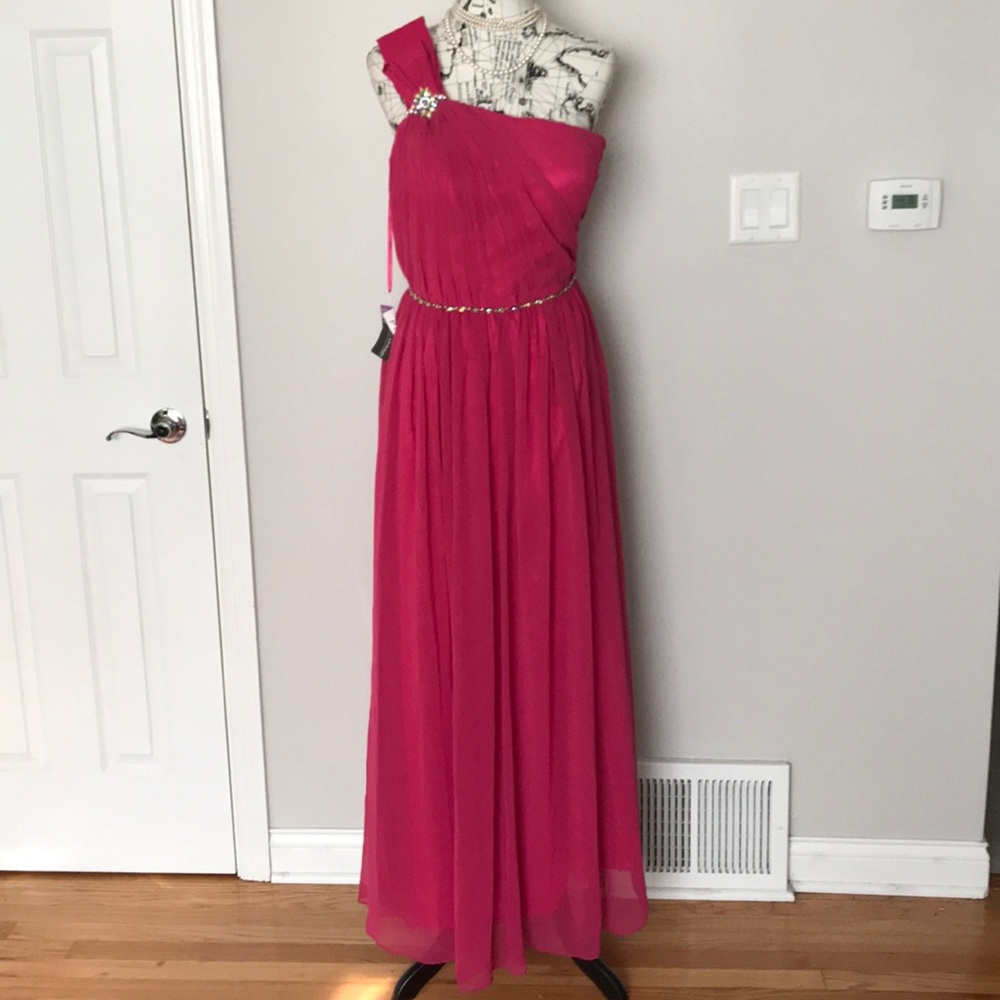 Aspeed Asymmetric Embellish Evening Formal Draped pleated overlay chiffon prom